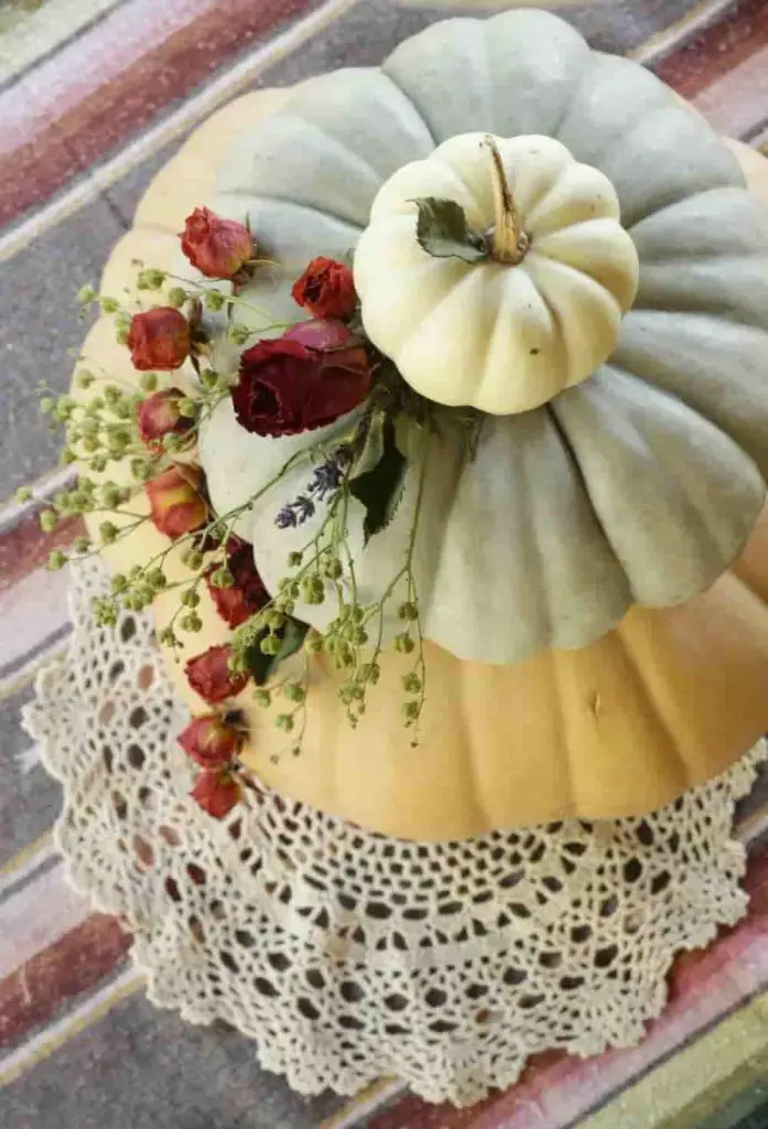 DIY Boho Wedding Centerpieces Tiered Pumpkin Fall Centerpiece by cassiebustamante