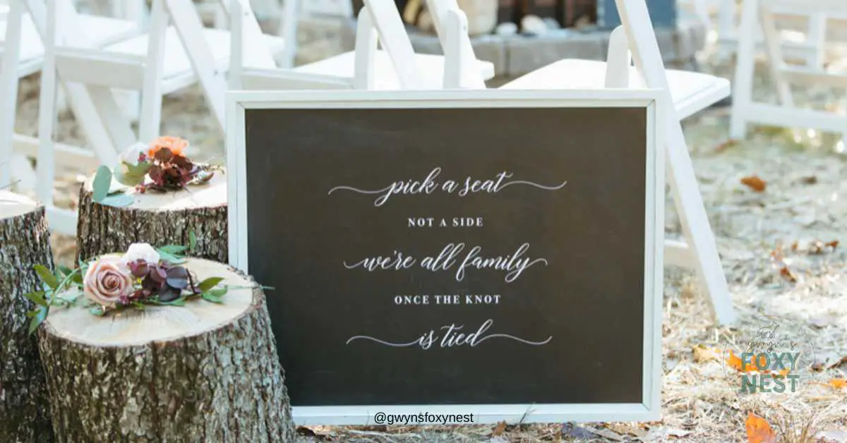 diy wedding signs Pick a seat not a side we're all family once the know is tied.