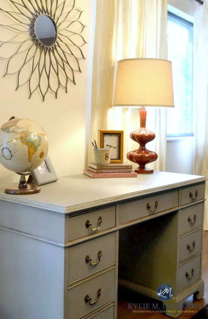 Vintage wood desk makeover painted Annie Sloan French LInen by kylieminteriors