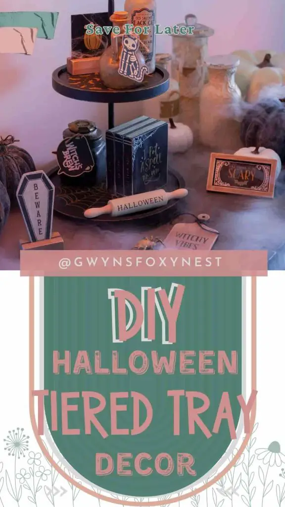 DIY Halloween Tiered Tray Decor for spooky halloween crafts you can do at home.