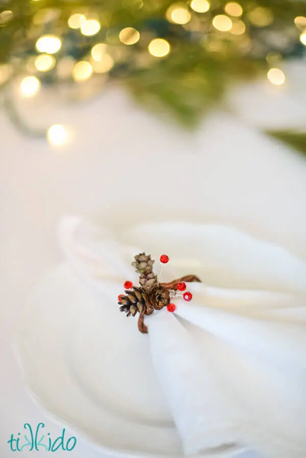 DIY pinecone napkin rings for Christmas by Tikkido