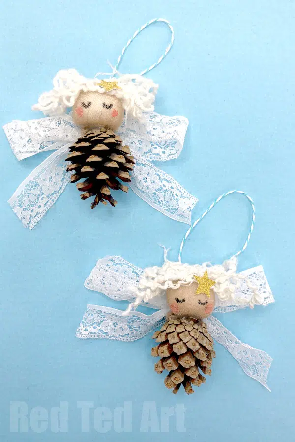 DIY angle pinecone Christmas Ornament crafts by redtedart
