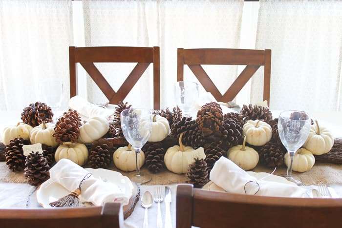 pinecone table decoration ideas for Christmas by thecountrychiccottage