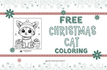 Christmas cat coloring page for adults