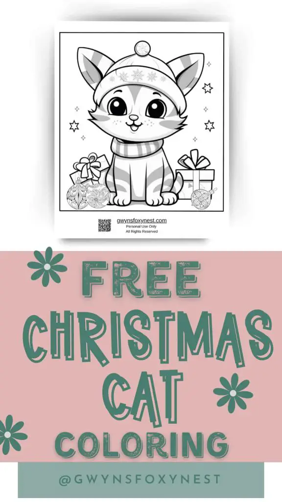 Christmas cat coloring page printable