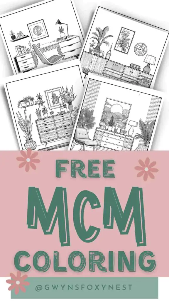 Mid-Century-Modern-Interior Design Coloring Pages for Adults printables free
