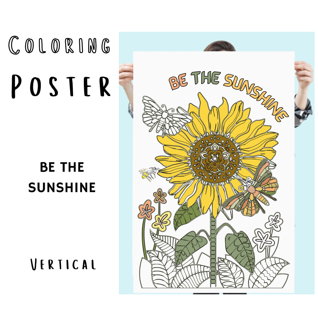 easy sunflower coloring poster for adults