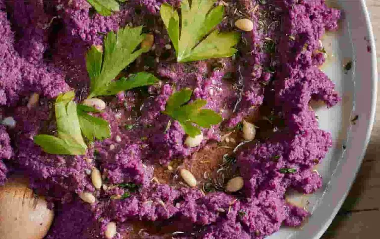 Roasted Garlic Purple Cauliflower Hummus
