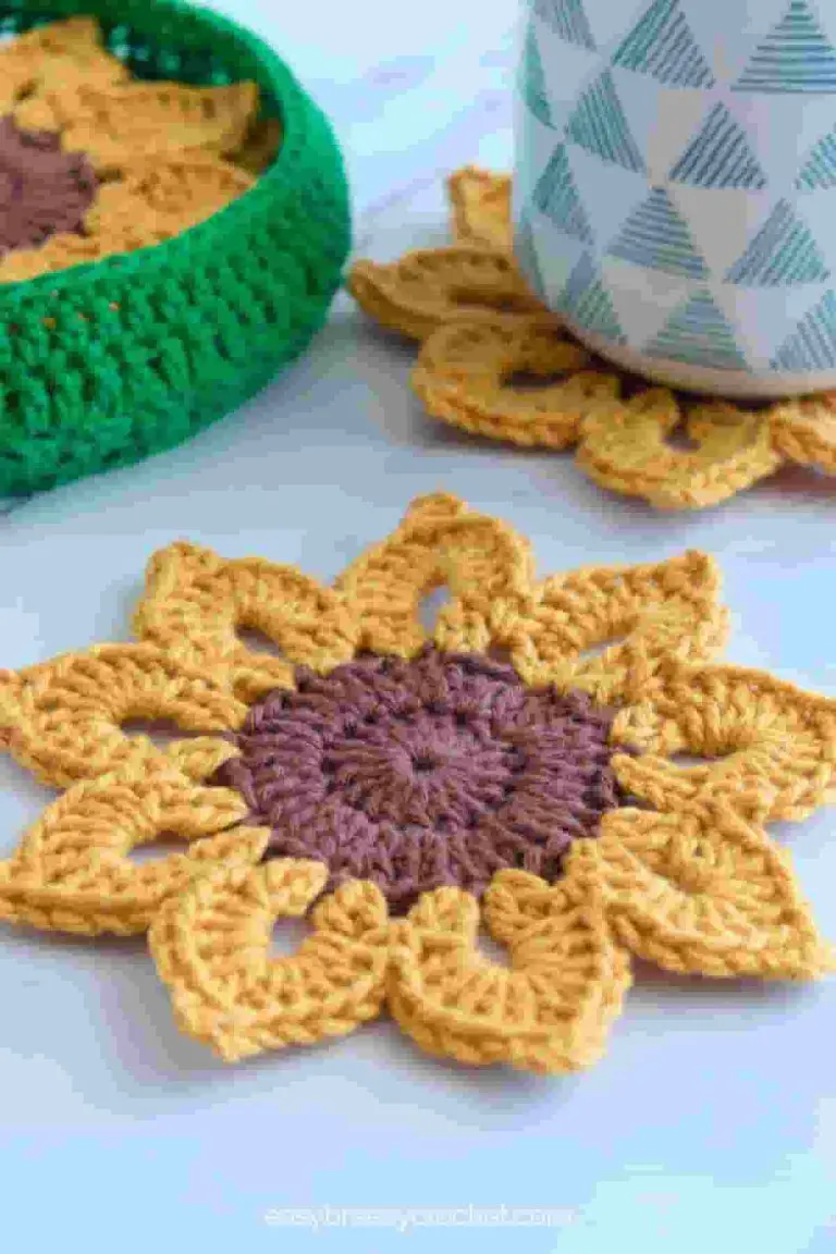 Easy Crochet Sunflower Coasters With  Basket