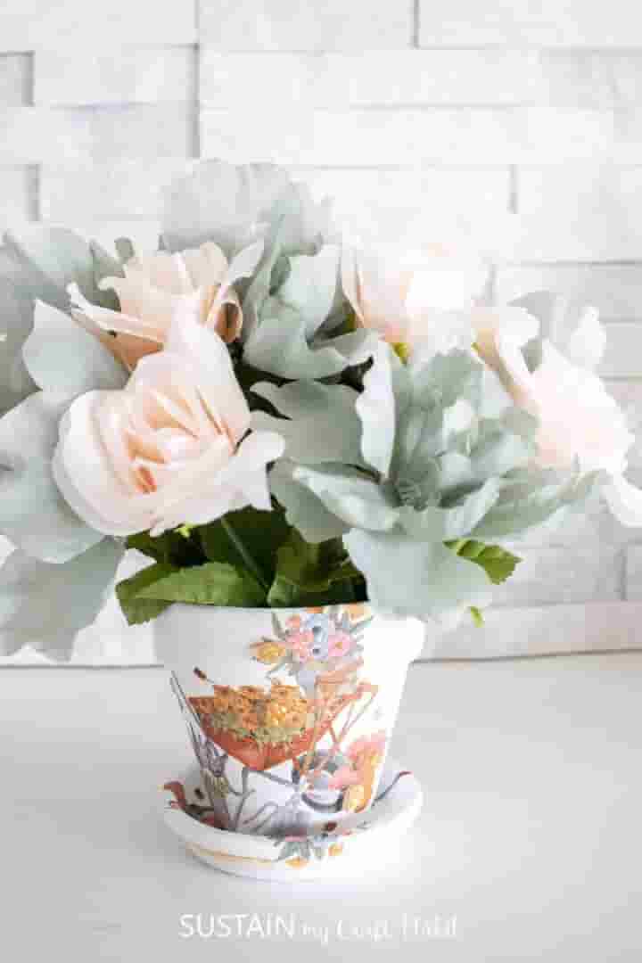 Dollar Store Paper Napkin Decoupage Flower Pot
