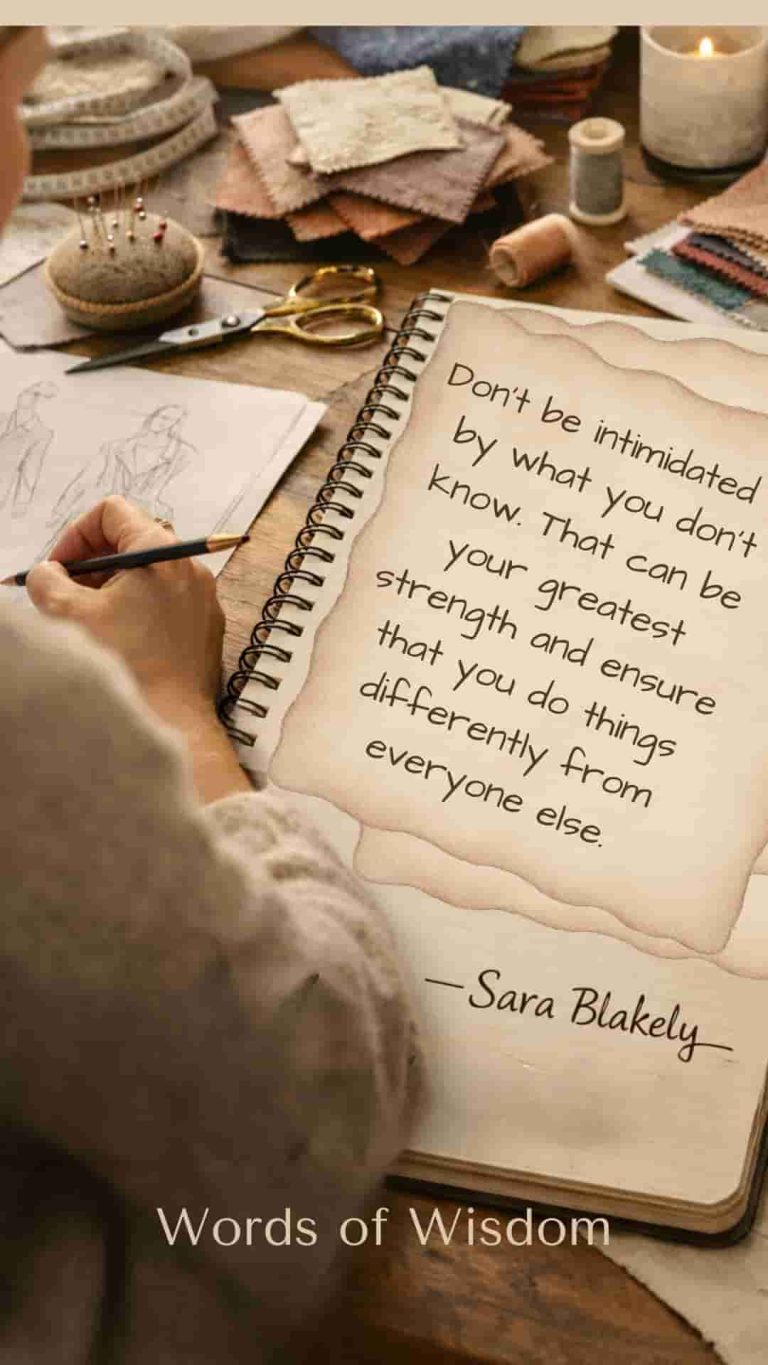 a girl writing in a book the quote "Don’t be intimidated by what you don’t know. That can be your greatest strength and ensure that you do things differently from everyone else." - Sara Blakely