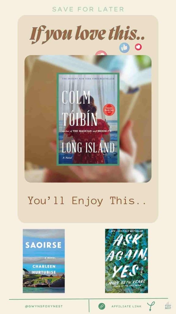 3 book covers that go with Long Island by Colm Tóibín
