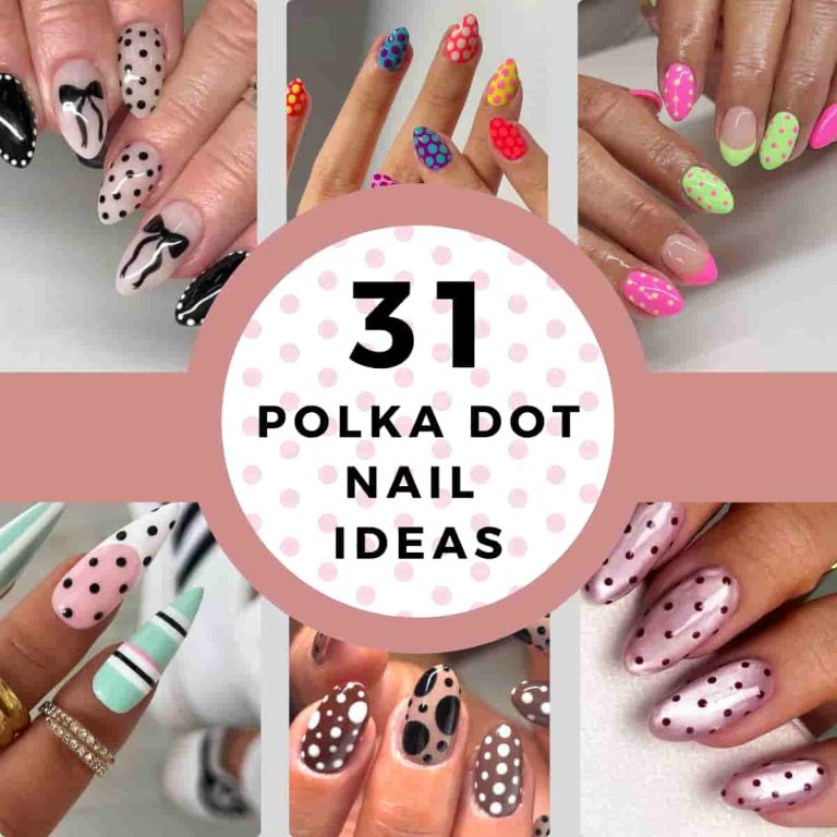 6 painted nails of a polka dot design