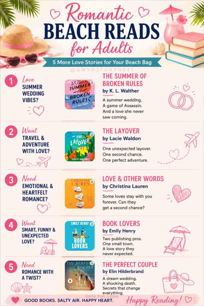 Good Book Recommendations For Romantic Books To Read at the beach infographic